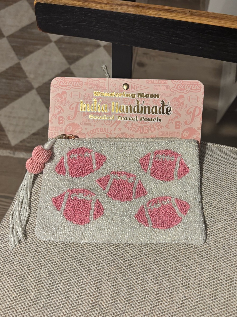 Handmade college Gootball Game Pink Beaded Game Day Purse NWT